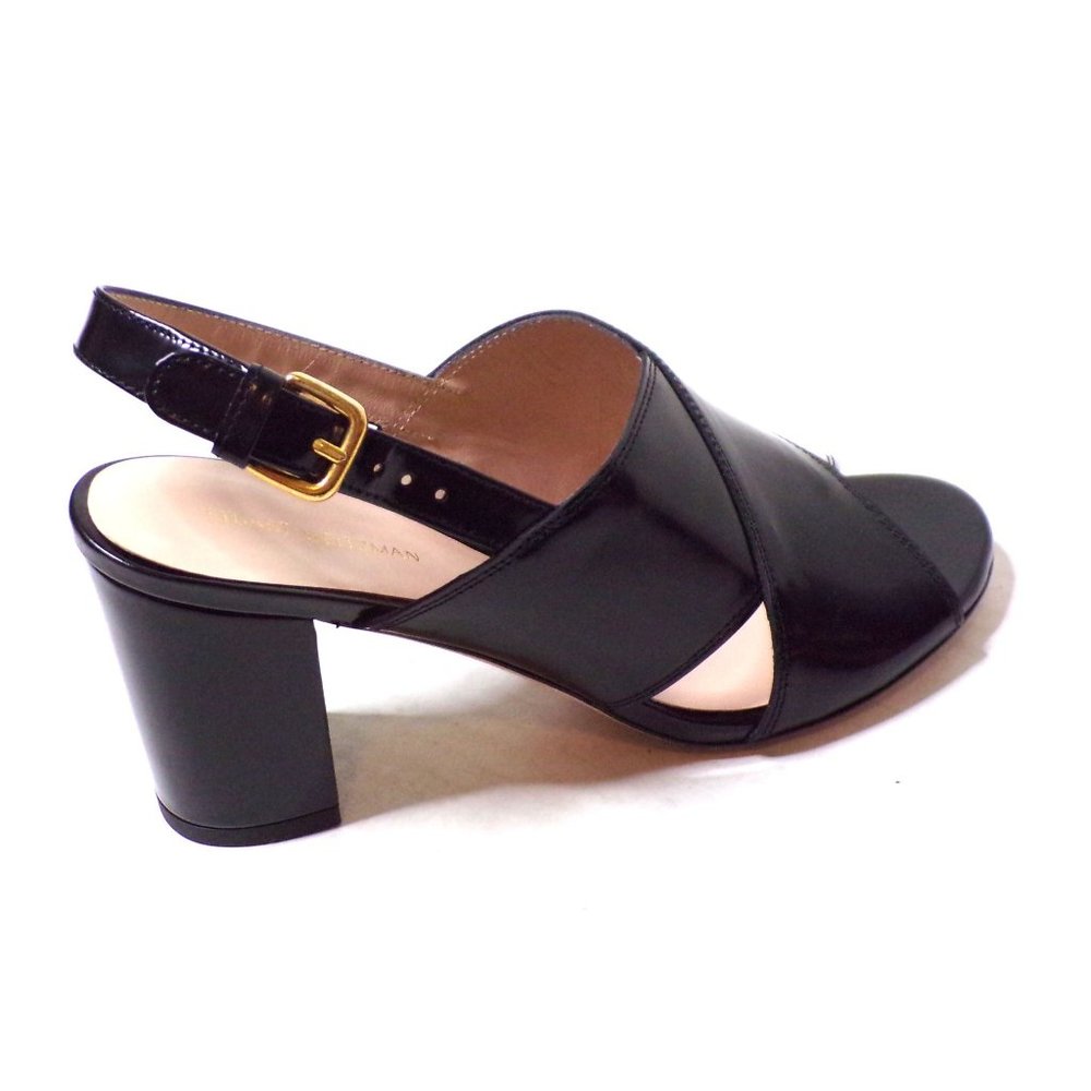 🆕 STUART WEITZMAN Cross Vamp Block Heel Sandal Shoes Black 6.5